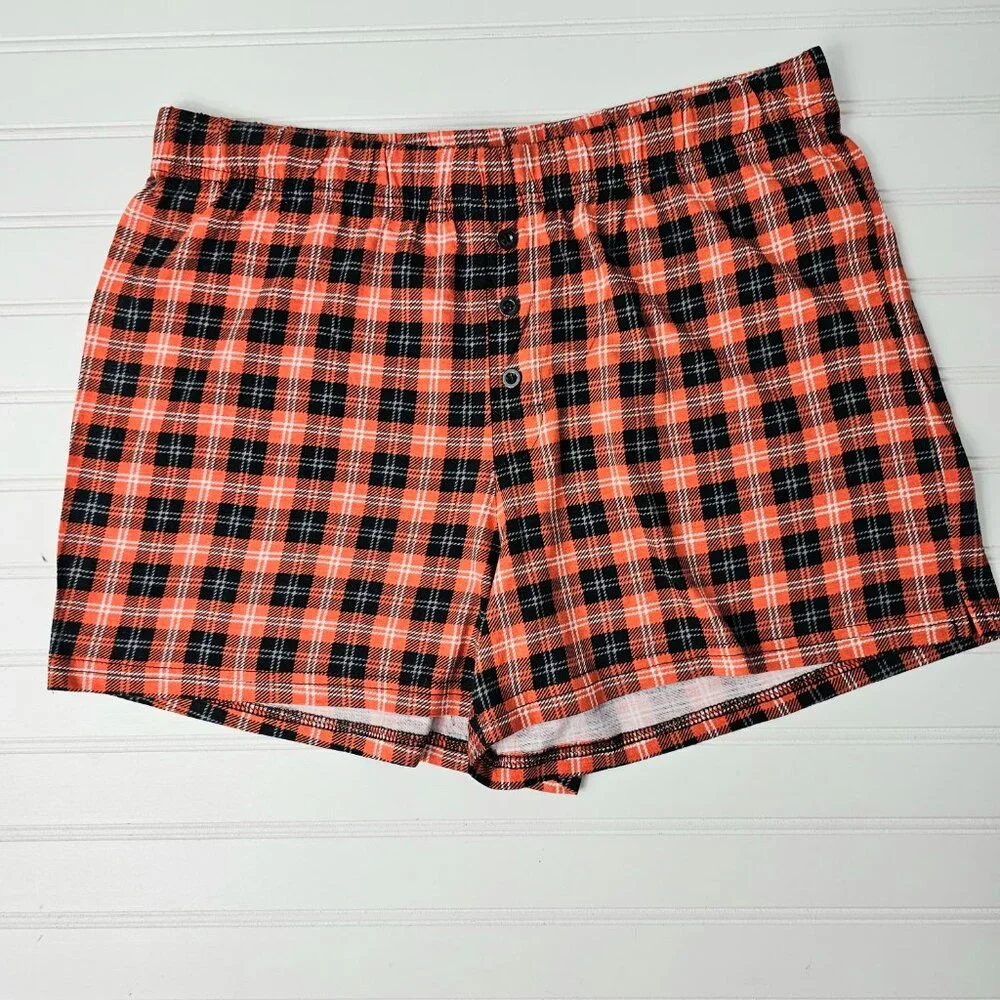 Rae Dunn Women's Orange Plaid Button Front Cotton Blend Sleep Shorts Size M - Picture 2 of 10